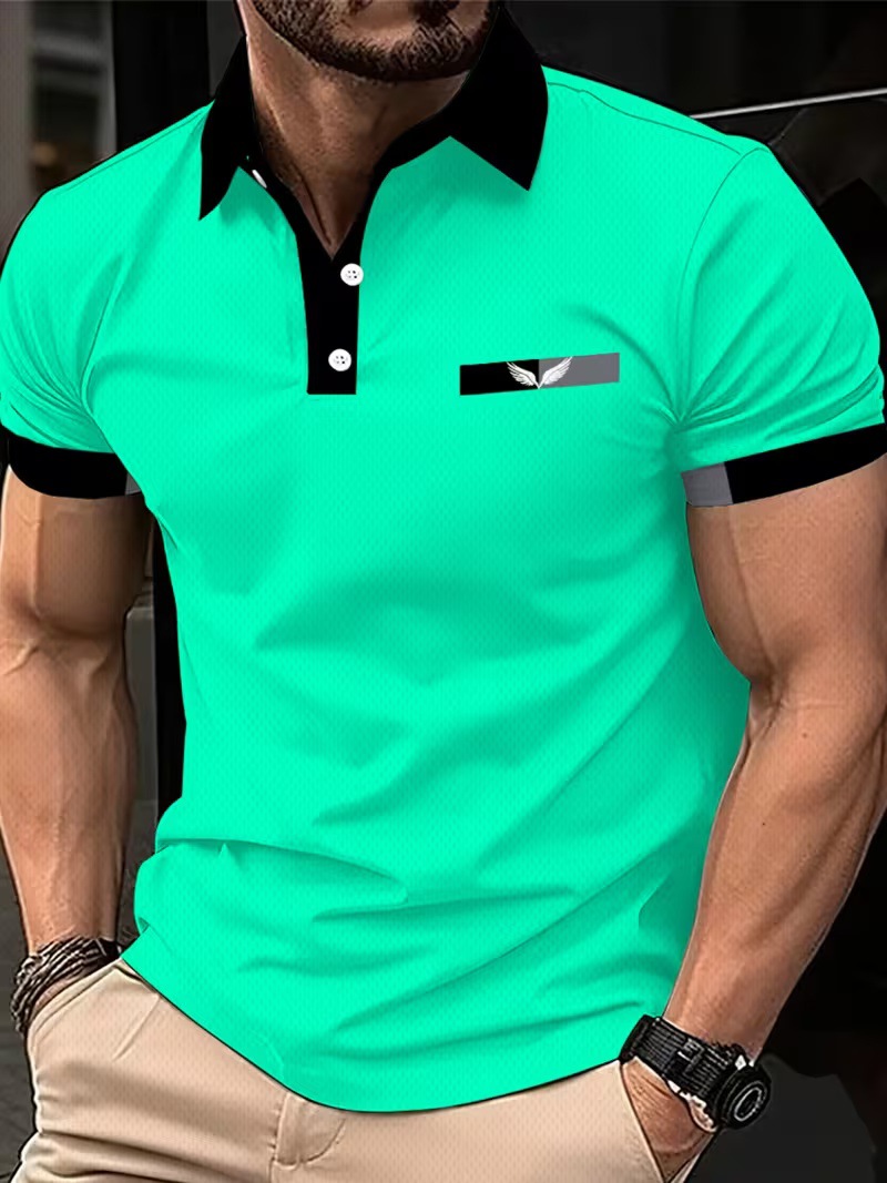 3D digital printing collarless polo shirt - fashionable men's sport polo shirt for horse polo - European-style breathable men's clothing