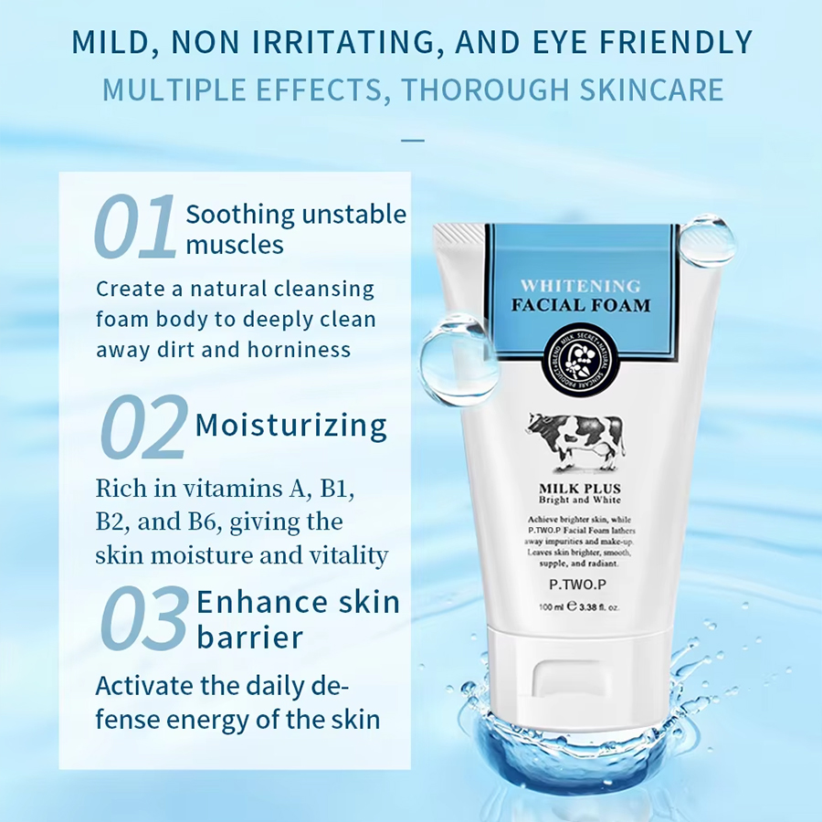 PTWOP Whitening Facial Cleanser Foam Moisturizing Deep Remove Cleansing Acne Milk Oil Control Exfoliating Shrink Pores Face Wash