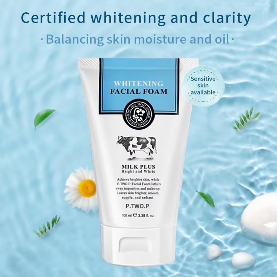 PTWOP Whitening Facial Cleanser Foam Moisturizing Deep Remove Cleansing Acne Milk Oil Control Exfoliating Shrink Pores Face Wash