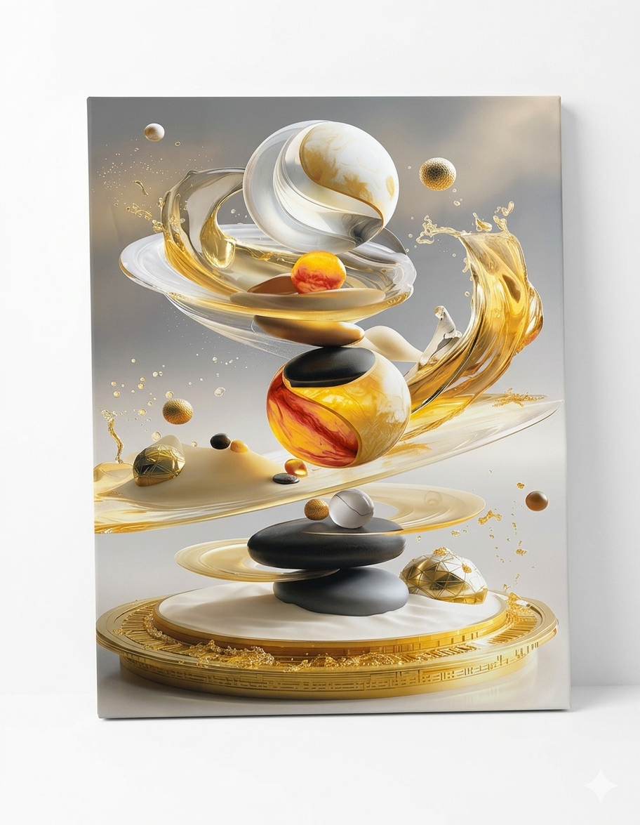 "Liquid Equilibrium": Avant-Garde Abstract Sphere Canvas Art – Soulful, Bold & Ethereal!