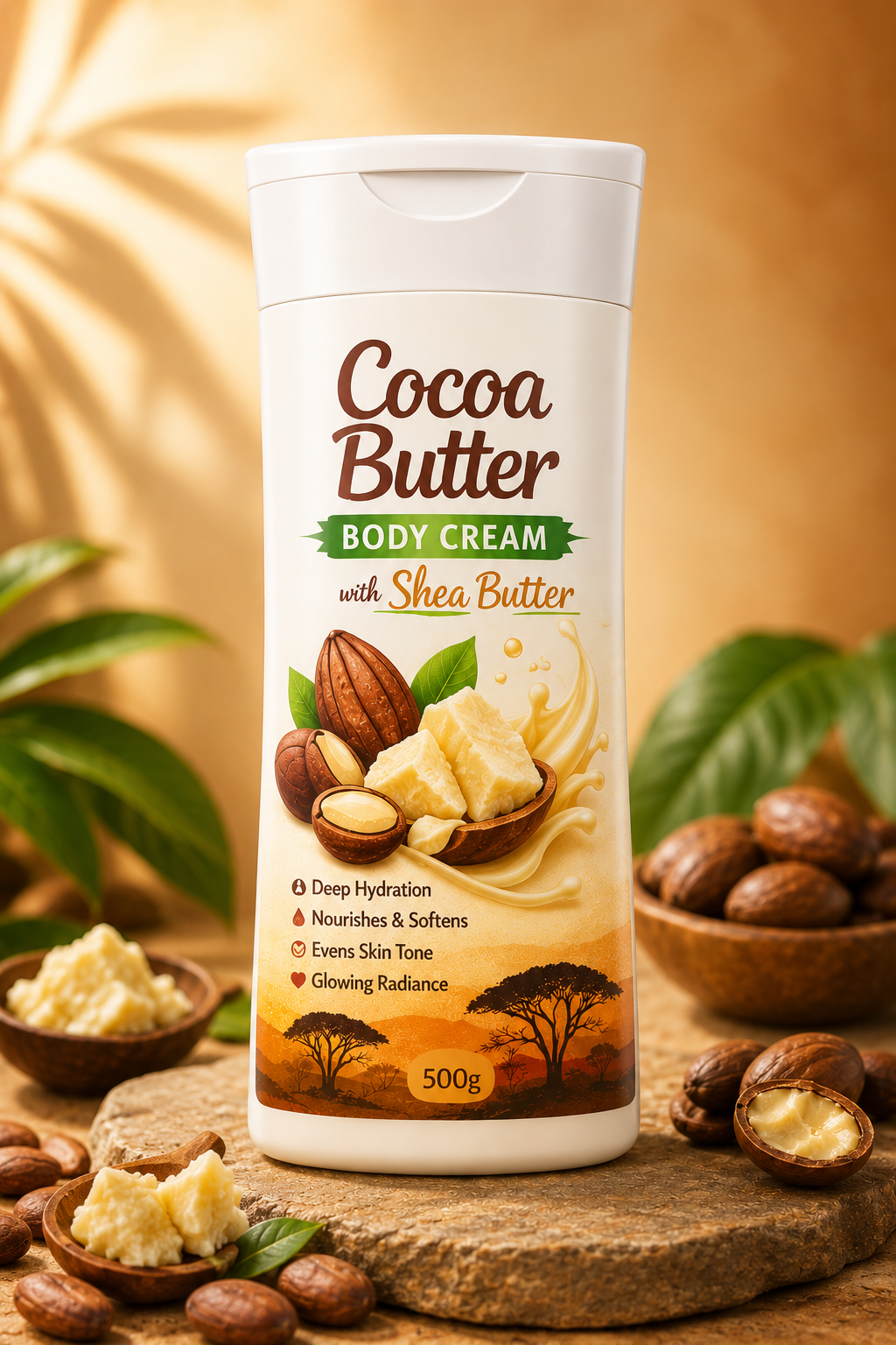 Cocoa Butter & Shea Butter Body Cream – Deep Moisturizing, Skin Brightening & Glow Boosting Lotion for Smooth Radiant Skin