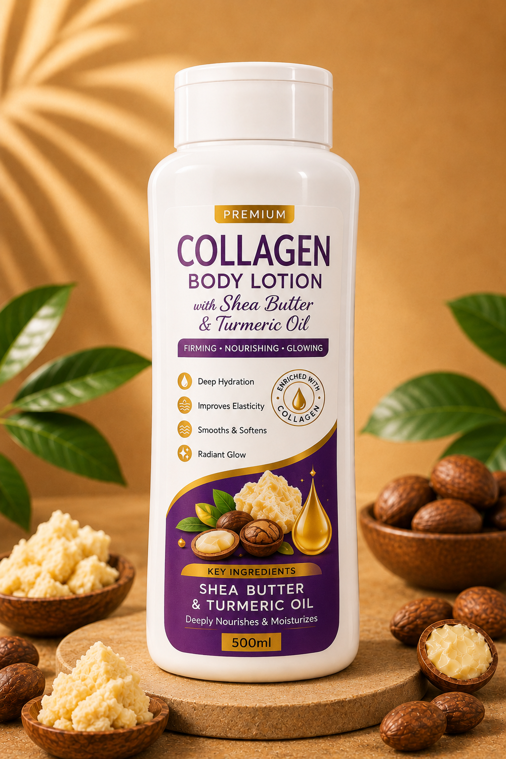 Premium Collagen Body Lotion with Shea Butter & Turmeric Oil  – Deep Moisturizing, Skin Brightening & Glow Boosting Lotion for Smooth Radiant Skin