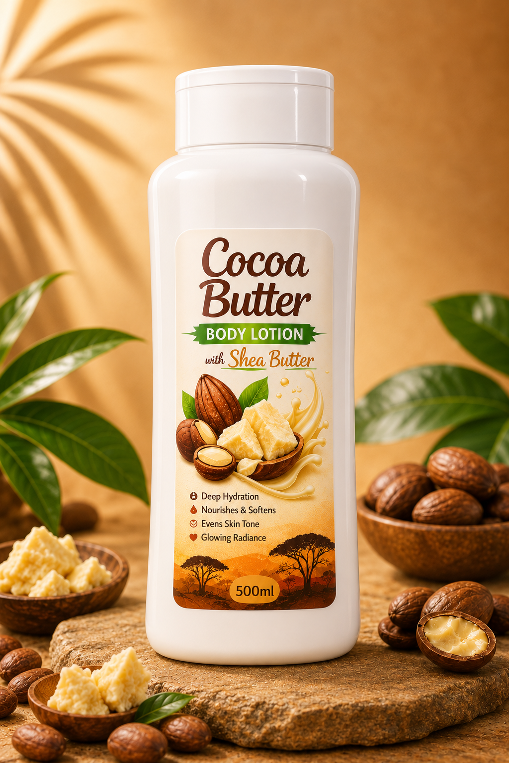 Nourishing Cocoa Butter Body Lotion with Argan Oil, Turmeric Oil & Shea Butter – Skin Brightening & Deep Moisturizing Lotion for Soft Glowing Skin