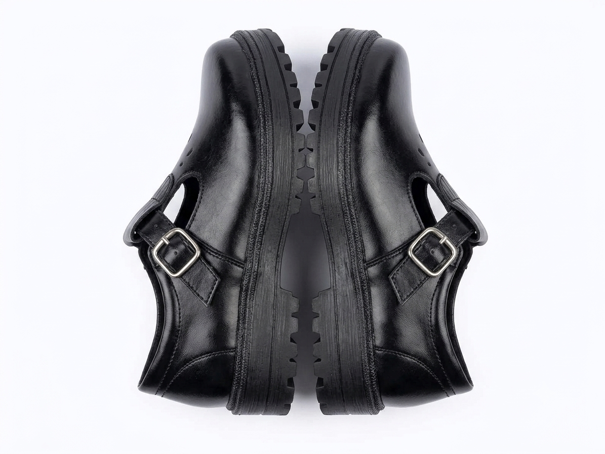 Back to School Girls Black School Shoes Buckle Strap School Uniform Shoes Durable Leather Student Shoes Non-Slip Rubber Sole Comfortable Kindergarten Primary School Formal Girls shoes from Size 23-44