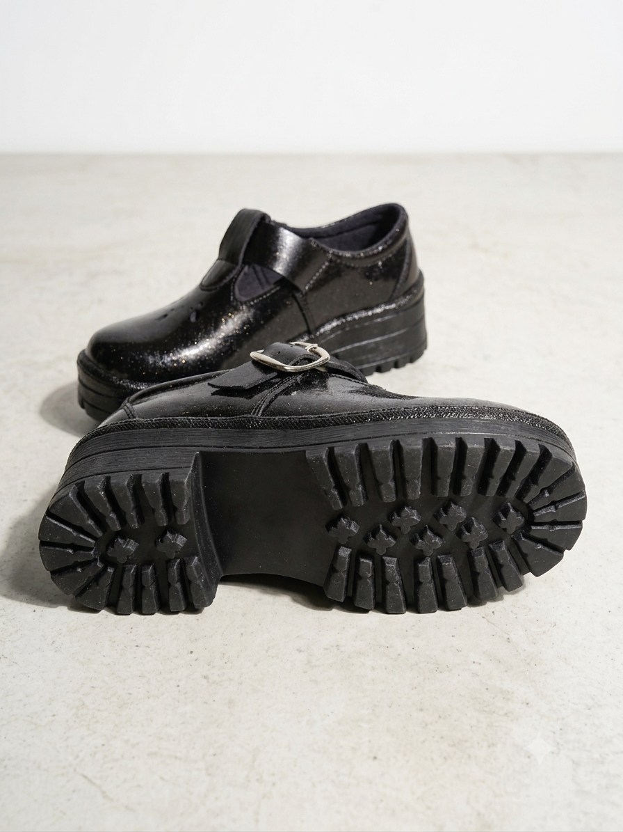 Back to School Girls Black School Shoes Buckle Strap School Uniform Shoes Durable Leather Student Shoes Non-Slip Rubber Sole Comfortable Kindergarten Primary School Formal Girls shoes from Size 23-44