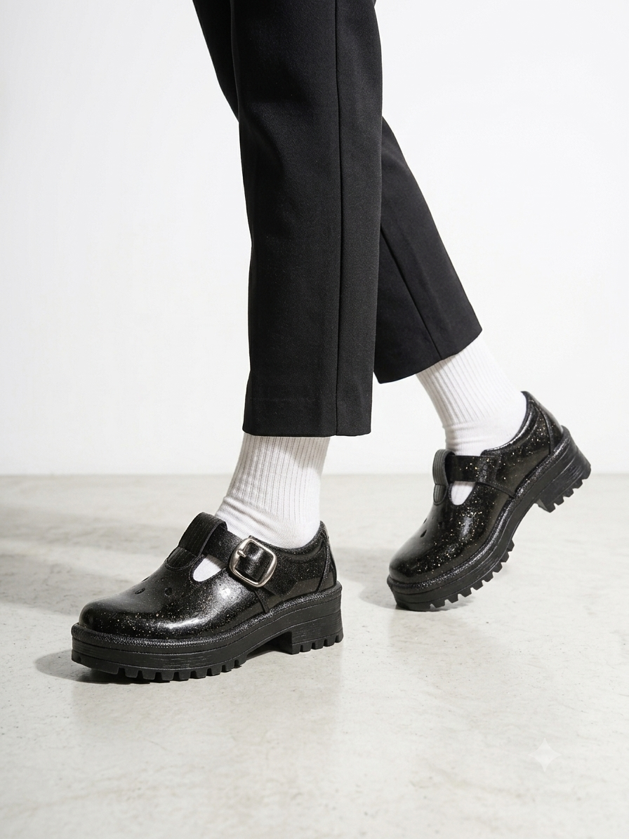 Back to School Girls Black School Shoes Buckle Strap School Uniform Shoes Durable Leather Student Shoes Non-Slip Rubber Sole Comfortable Kindergarten Primary School Formal Girls shoes from Size 23-44