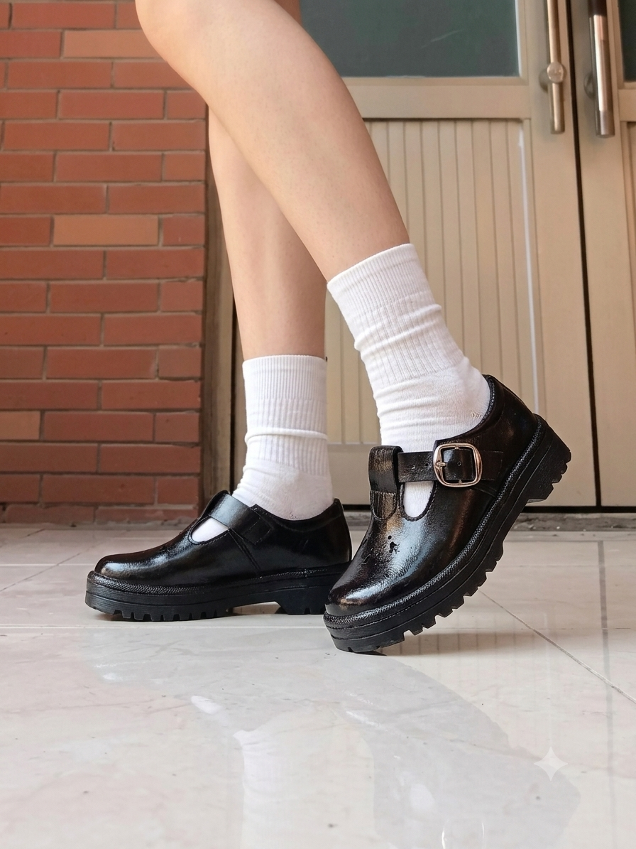 Back to School Girls Black School Shoes Buckle Strap School Uniform Shoes Durable Leather Student Shoes Non-Slip Rubber Sole Comfortable Kindergarten Primary School Formal Girls shoes from Size 23-44