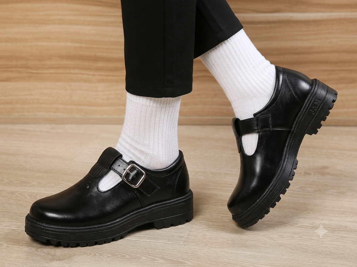 Back to School Girls Black School Shoes Buckle Strap School Uniform Shoes Durable Leather Student Shoes Non-Slip Rubber Sole Comfortable Kindergarten Primary School Formal Girls shoes from Size 23-44