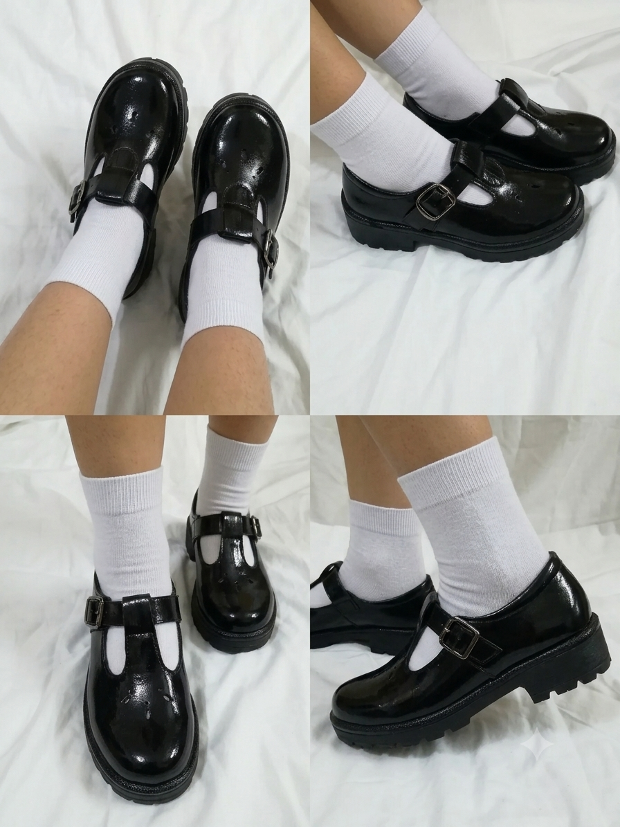 Back to School Girls Black School Shoes Buckle Strap School Uniform Shoes Durable Leather Student Shoes Non-Slip Rubber Sole Comfortable Kindergarten Primary School Formal Girls shoes from Size 23-44