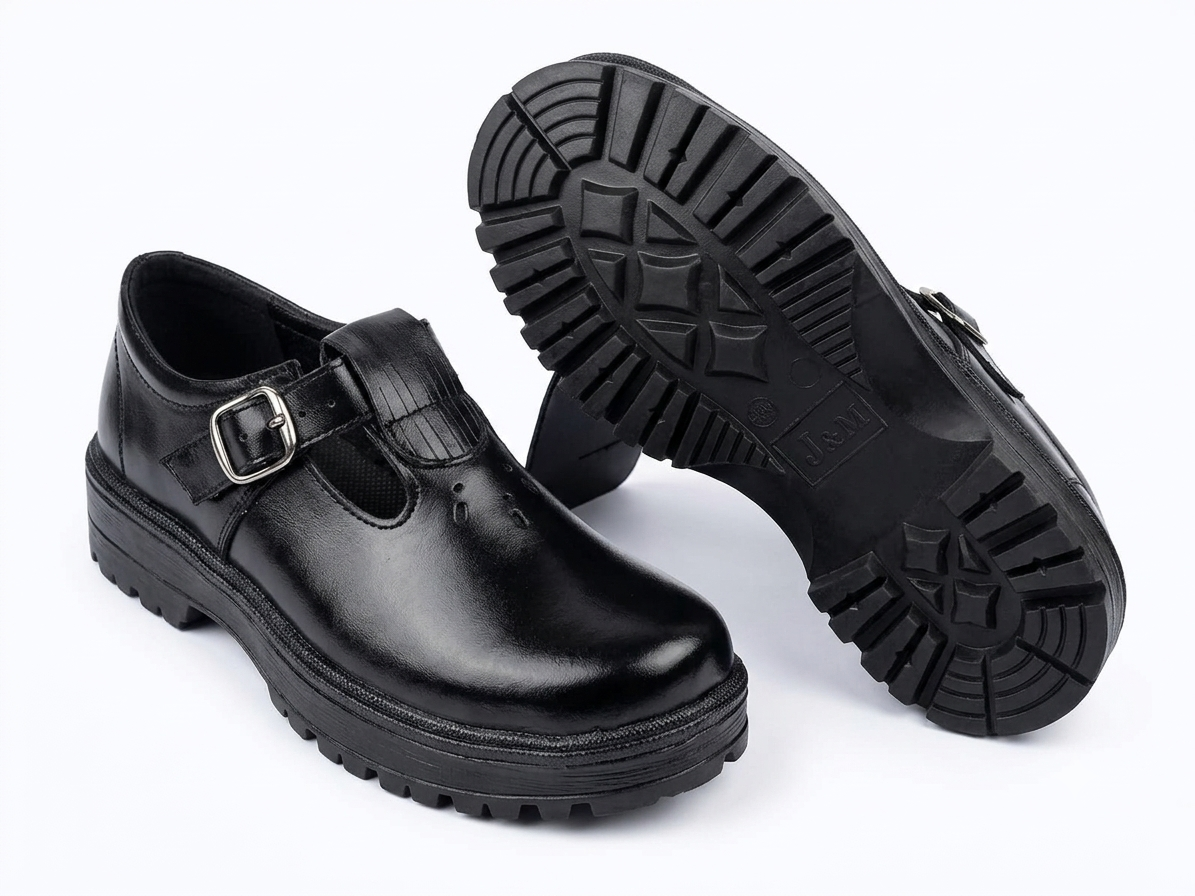 Back to School Girls Black School Shoes Buckle Strap School Uniform Shoes Durable Leather Student Shoes Non-Slip Rubber Sole Comfortable Kindergarten Primary School Formal Girls shoes from Size 23-44