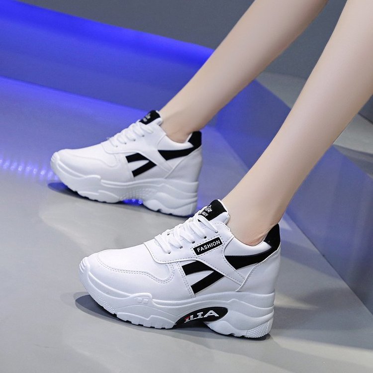 🔥Women sneakers |  ladies sneakers | Platform Sneakers Women | Thick Sole Height Increasing Shoes | Non-Slip Waterproof White-Red | Breathable Casual Sports Shoes