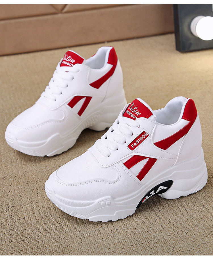 🔥Women sneakers |  ladies sneakers | Platform Sneakers Women | Thick Sole Height Increasing Shoes | Non-Slip Waterproof White-Red | Breathable Casual Sports Shoes