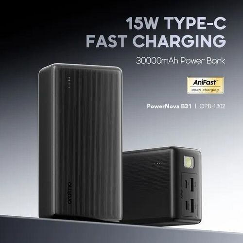 ORAIMO PowerNova B31 OPB-1302 30000mAh 15W fast charging power bank 
a high-capacity 30,000mAh power bank featuring 15W Type-C fast charging, simultaneous multi-device output, and a long-lasting built
