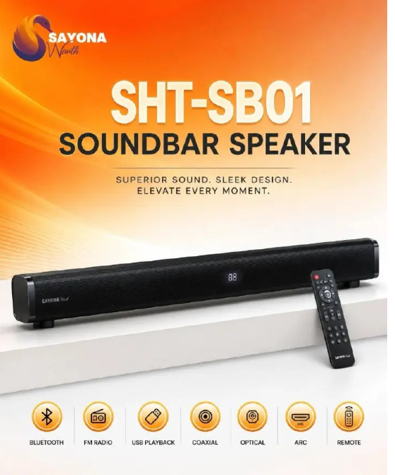 Sayona Soundbar SHT-SB01 Speaker 2000W PMPO Wireless Bluetooth FM Radio USB Deep Bass Remote Control