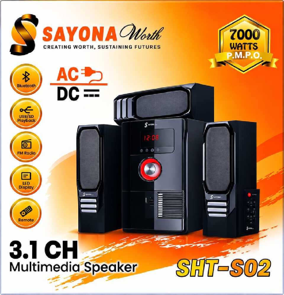 SAYONA SHT S02 3.1CH Multimedia Sound System Surround Sound - 7000W Bluetooth Home Theatre with Remote Control