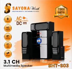 SAYONA SHT S03 High Quality Sound 3.1CH Sub Woofer Sound System Multimedia Speaker System Sorround Sound with 3 Speakers Bluetooth Enabled/ TF USB MP3 PLAYER with FM Radio