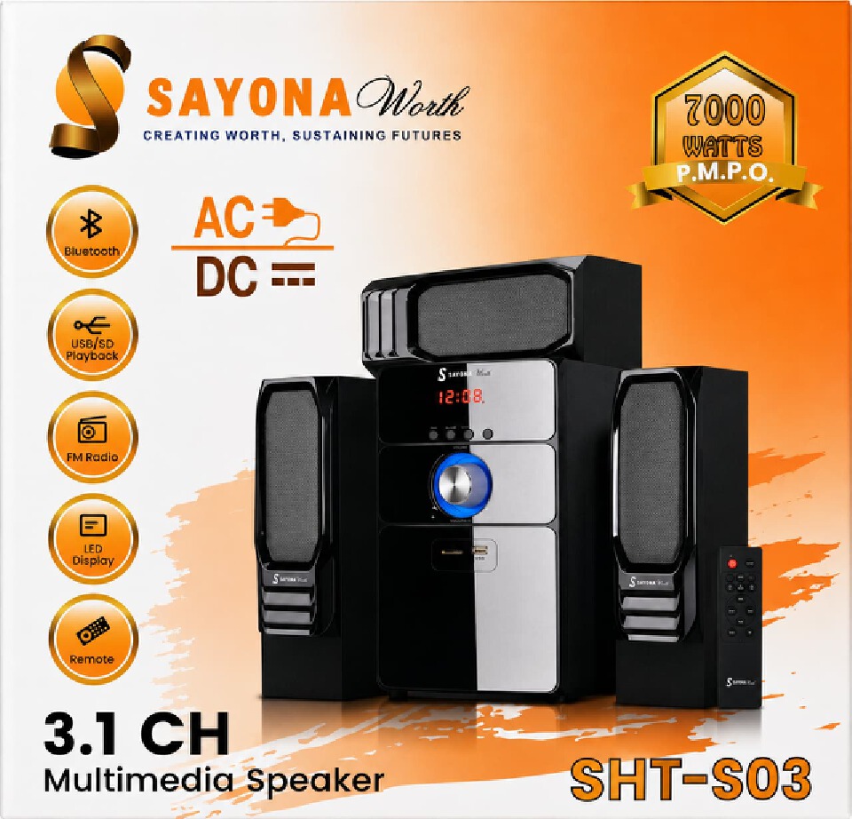 SAYONA SHT S03 High Quality Sound 3.1CH Sub Woofer Sound System Multimedia Speaker System Sorround Sound with 3 Speakers Bluetooth Enabled/ TF USB MP3 PLAYER with FM Radio