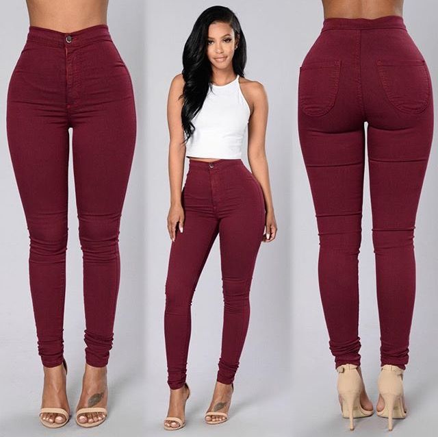Classy Elegant Ladies' Body Shaping Jeans Pants - Maroon