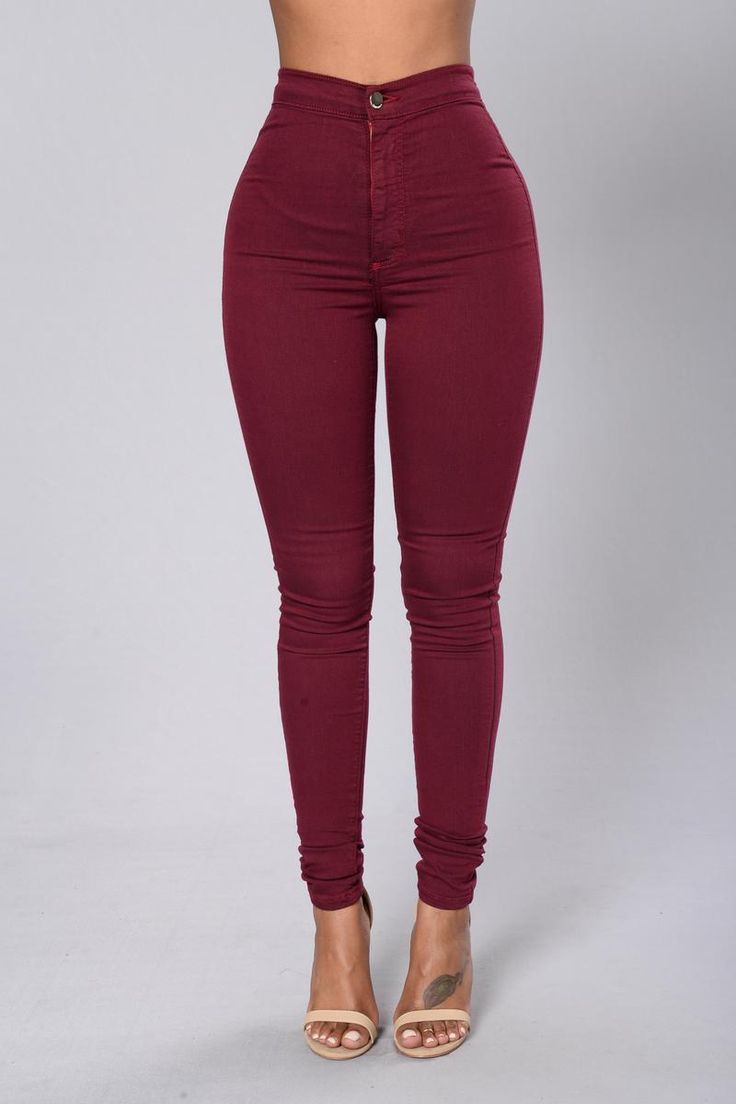 Classy Elegant Ladies' Body Shaping Jeans Pants - Maroon