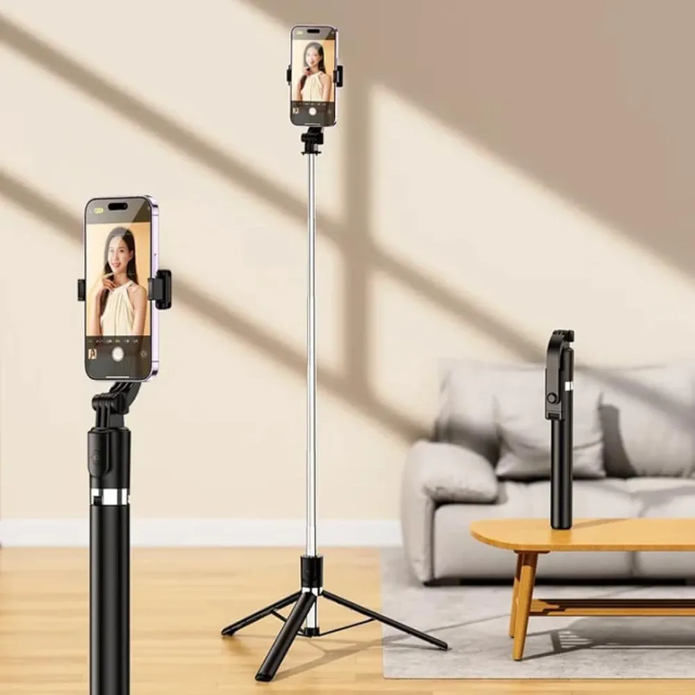 Selfie Stick R1-L (Large) with Wireless Remote and Tripod Stand, Portable, Lightweight, Compatible with All Mobiles