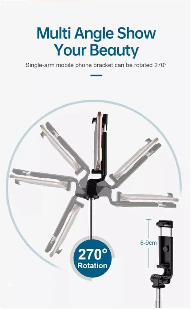 Selfie Stick R1-L (Large) with Wireless Remote and Tripod Stand, Portable, Lightweight, Compatible with All Mobiles