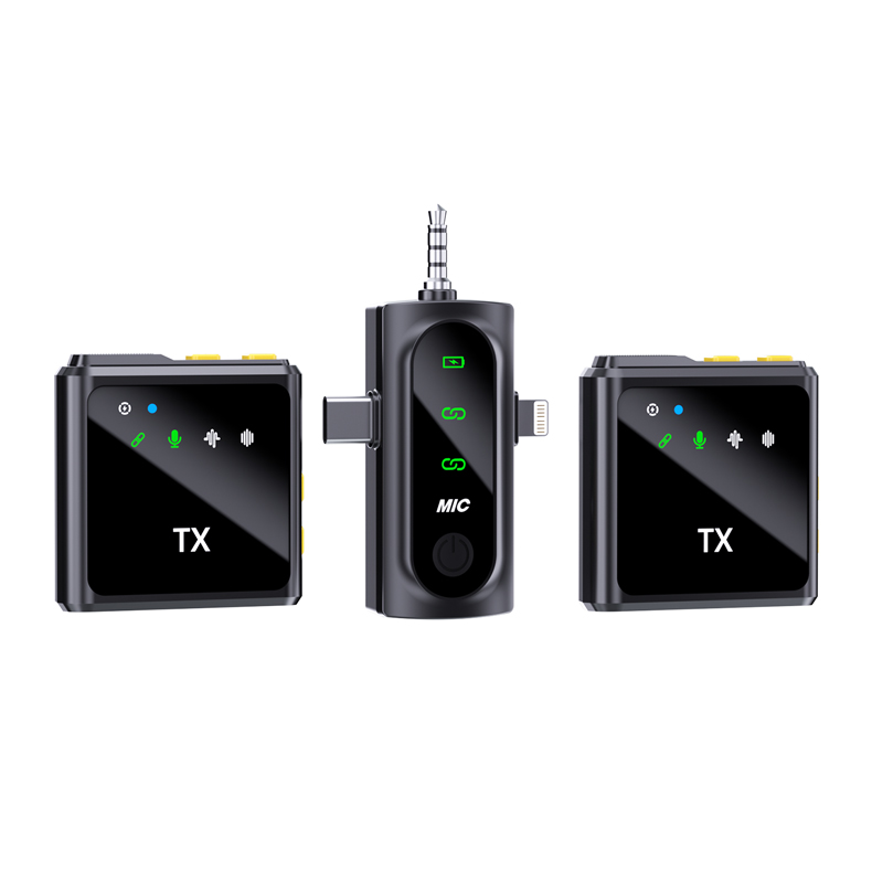 F19 3-in-1 Mini Wireless Lavalier Microphone Recording Mic 2.4GHz Portable Collar Microphone for IPhone Recording Podcast Tiktok Live