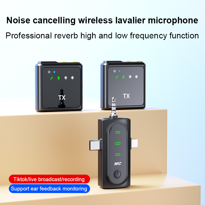 F19 3-in-1 Mini Wireless Lavalier Microphone Recording Mic 2.4GHz Portable Collar Microphone for IPhone Recording Podcast Tiktok Live