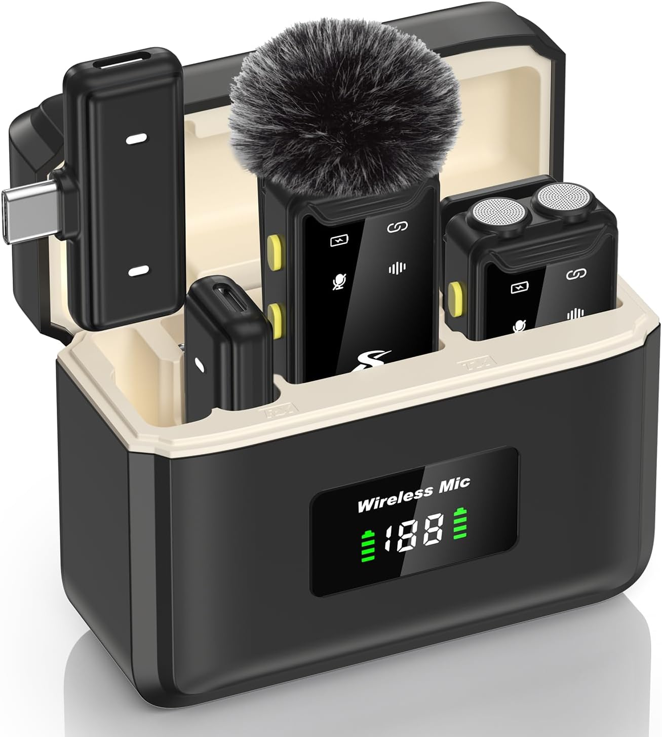 Sx22 1-in-2 Wireless Condenser Microphone Lavalier Microphone  with Display Compartment – Clear Sound Pickup & Intelligent Noise Reduction for iphone and Android