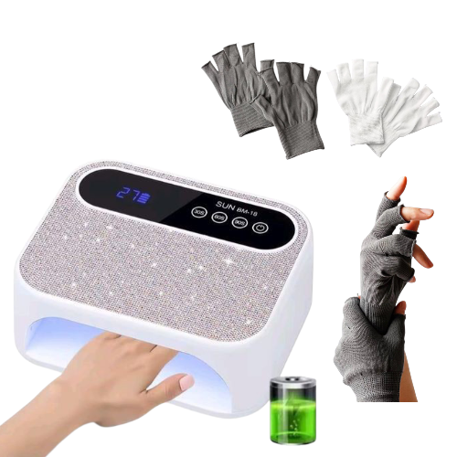 HURRISE Rechargeable UV LED Nail Lamp, 42 LED Chips, Fast Curing Light with Smart Sensor and Touch Function, for Home Salon Manicure of Gel Polish Plus anti uv protection fingerless gloves