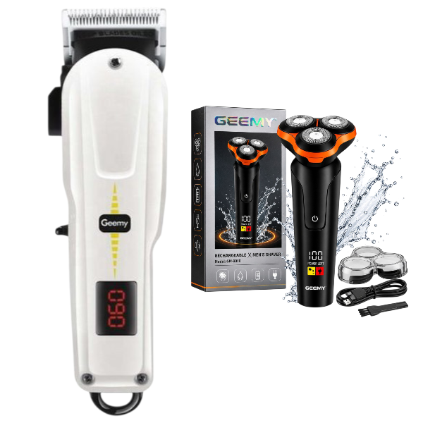 Geemy Rechargeable Cordless Shaving Machine Hair Clipper Kinyozi Geemy GM-6008 Rechargeable Cordless Kinyozi plus Geemy Smoother LED Men's Electric Beard Shaver 120 min run time