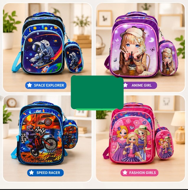 Kids Cartoon Backpack with pencil pouch  – Trendy Kids School Bag | Sports Theme Backpack for Boys | Multicolor Bag for Nursery & Primary