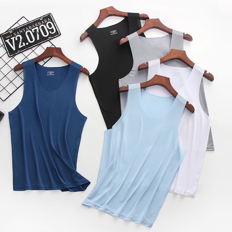 Top Fashion L-5XL Men's 3 Pack Tank Tops Ice Silk Men's Ice Silk Seamless Vest White Summer Tight-fitting Wide-shoulder V-neck Sport sleeveless Undershirt Men's Breathable Clothings M131