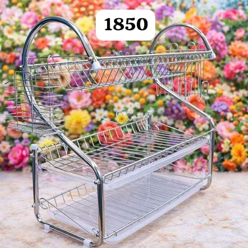 DISH RACK. 3-Tier Stainless Steel Dish Rack with Cutlery & Cup Holders ~ Space-Saving Kitchen Organizer.