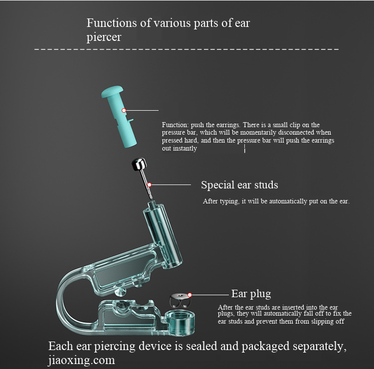 Disposable Sterile Ear Piercing Gun Kit with 4mm White Diamond Stud + Helper Clip - No Pain Safe Home Piercing