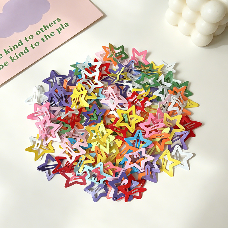 20Pcs Hollow Star BB Hair Clips For Girls, Y2K Dopamine Color Side Bangs Barrettes, Candy Color Pentagram Hair Pins For Kids & Women, Packed In Sealed Bag