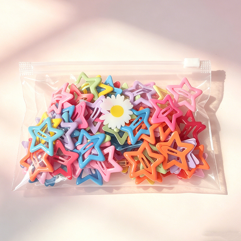 20Pcs Hollow Star BB Hair Clips For Girls, Y2K Dopamine Color Side Bangs Barrettes, Candy Color Pentagram Hair Pins For Kids & Women, Packed In Sealed Bag