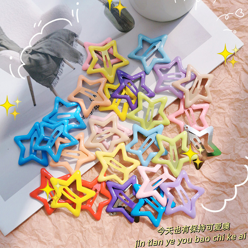 20Pcs Hollow Star BB Hair Clips For Girls, Y2K Dopamine Color Side Bangs Barrettes, Candy Color Pentagram Hair Pins For Kids & Women, Packed In Sealed Bag