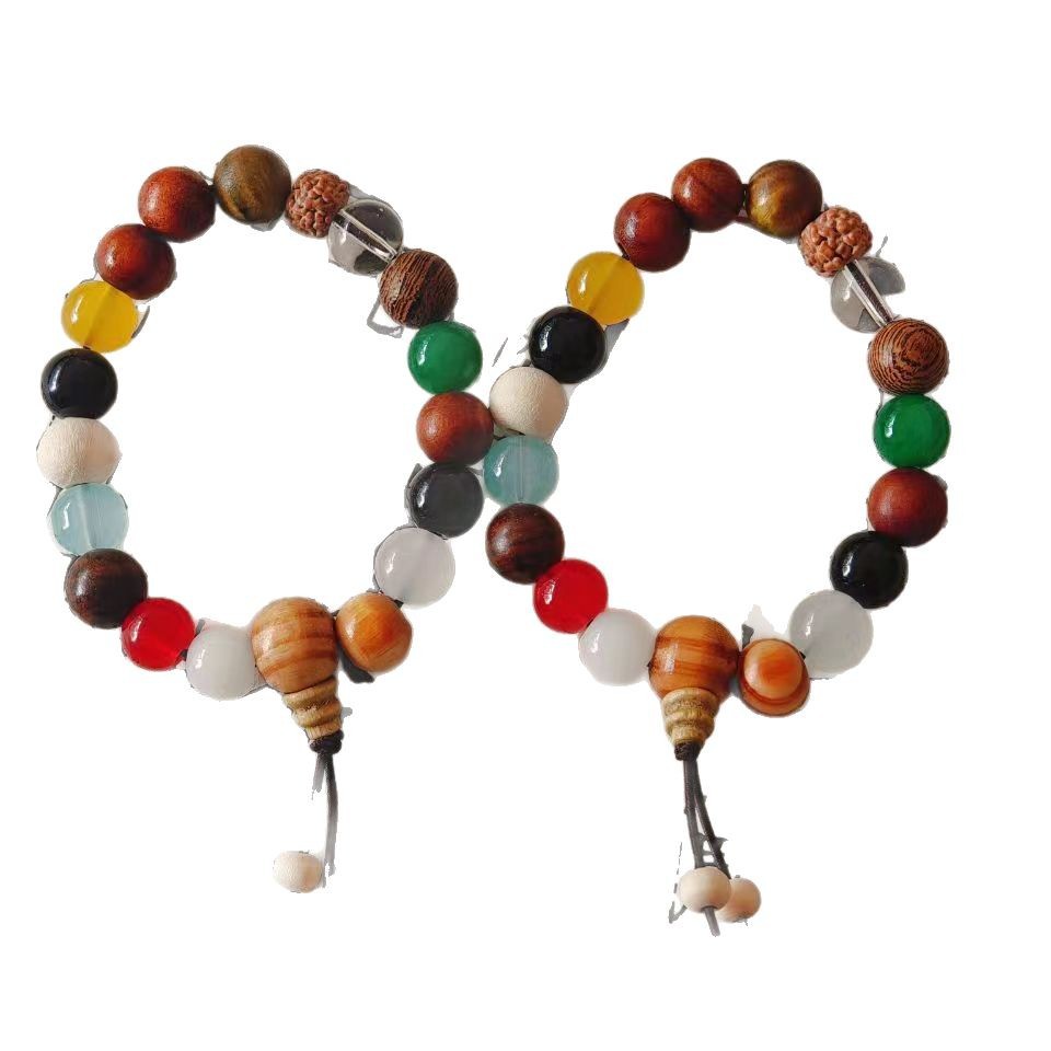New Chinese Style 18 Beads Bracelet, Mixed Natural Stone Rudraksha Worry Beads Bracelet, Multicolor Mala Prayer Beads, Religious Meditation Hand Jewelry For Men Women