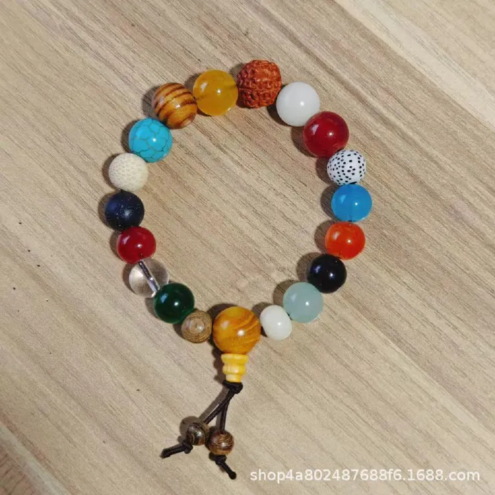 New Chinese Style 18 Beads Bracelet, Mixed Natural Stone Rudraksha Worry Beads Bracelet, Multicolor Mala Prayer Beads, Religious Meditation Hand Jewelry For Men Women
