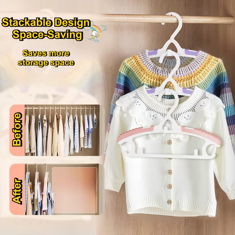 7pcs Adjustable Rainbow Baby Hangers – Retractable Width Grows with Your Child from Newborn to Adults, Stackable Space-Saving Hangers for Closet Organization, Durable& Ideal for  Daily Home Use