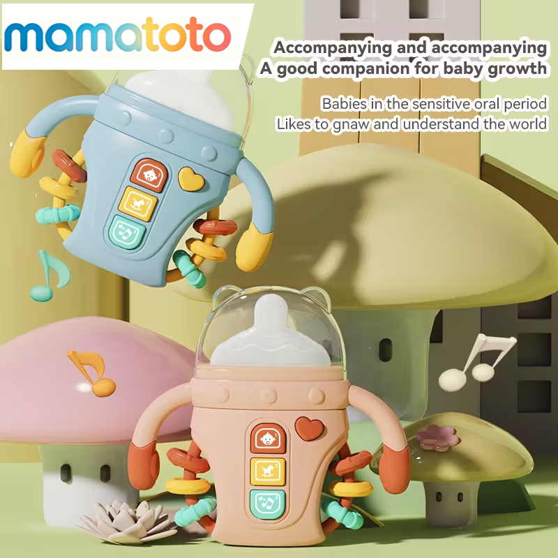 3-in-1 Musical Baby Bottle Rattle & Teething Toy – Early Learning with Music & Lights, Safe to Chew Soothes Gums, Built-in Rattle Sounds, Sensory Development for Infants 0-12 Months, Perfect Gift