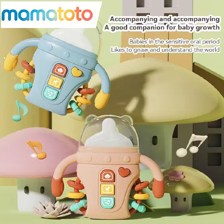 3-in-1 Musical Baby Bottle Rattle & Teething Toy – Early Learning with Music & Lights, Safe to Chew Soothes Gums, Built-in Rattle Sounds, Sensory Development for Infants 0-12 Months, Perfect Gift