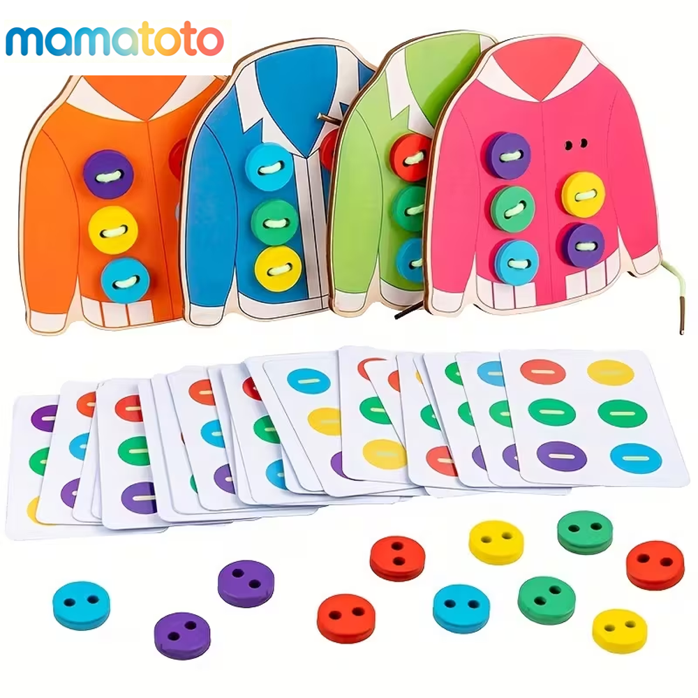 Wooden Button Threading Board Set – Fine Motor Skills Toy for Toddlers, Lacing & Stringing Activity for Preschoolers, Ideal Gift for Birthdays & Holidays