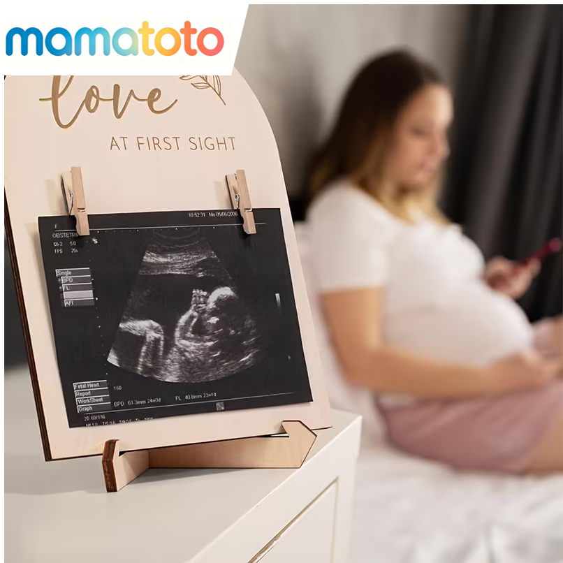 Perfect Gift for New Mothers & Birth Anniversary,Baby’s Heartbeat, Visible Love! Wooden Soundwave Photo Frame – Double-Sided Display, Unique Pregnancy Announcement Sign