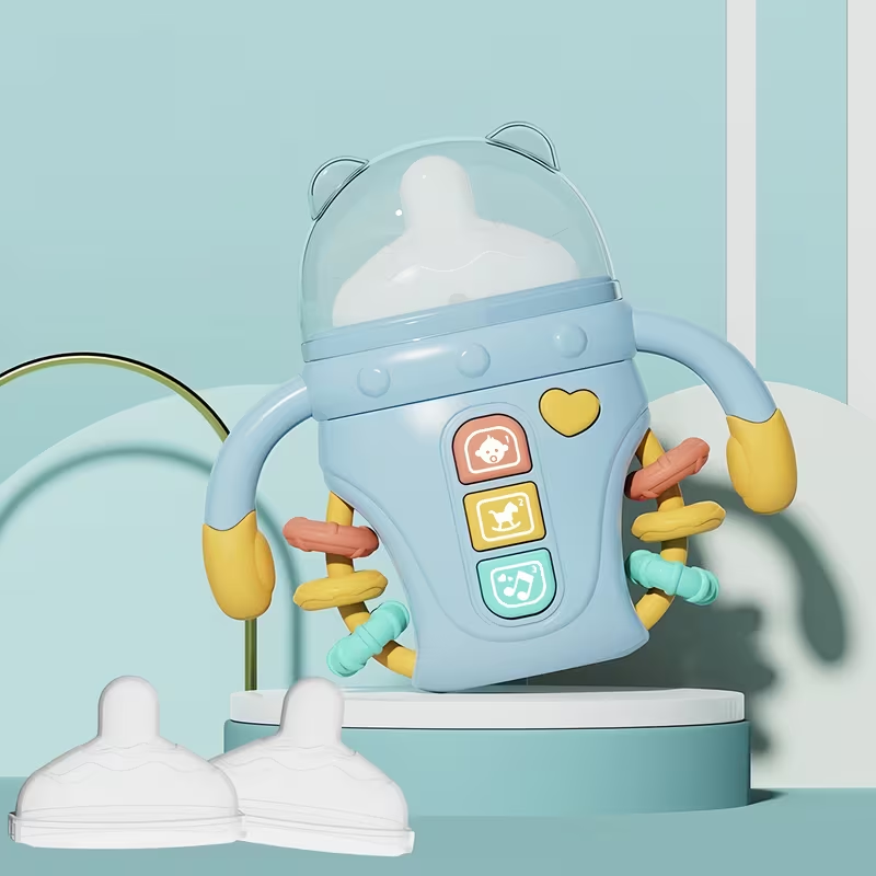 3-in-1 Musical Baby Bottle Rattle & Teething Toy – Early Learning with Music & Lights, Safe to Chew Soothes Gums, Built-in Rattle Sounds, Sensory Development for Infants 0-12 Months, Perfect Gift
