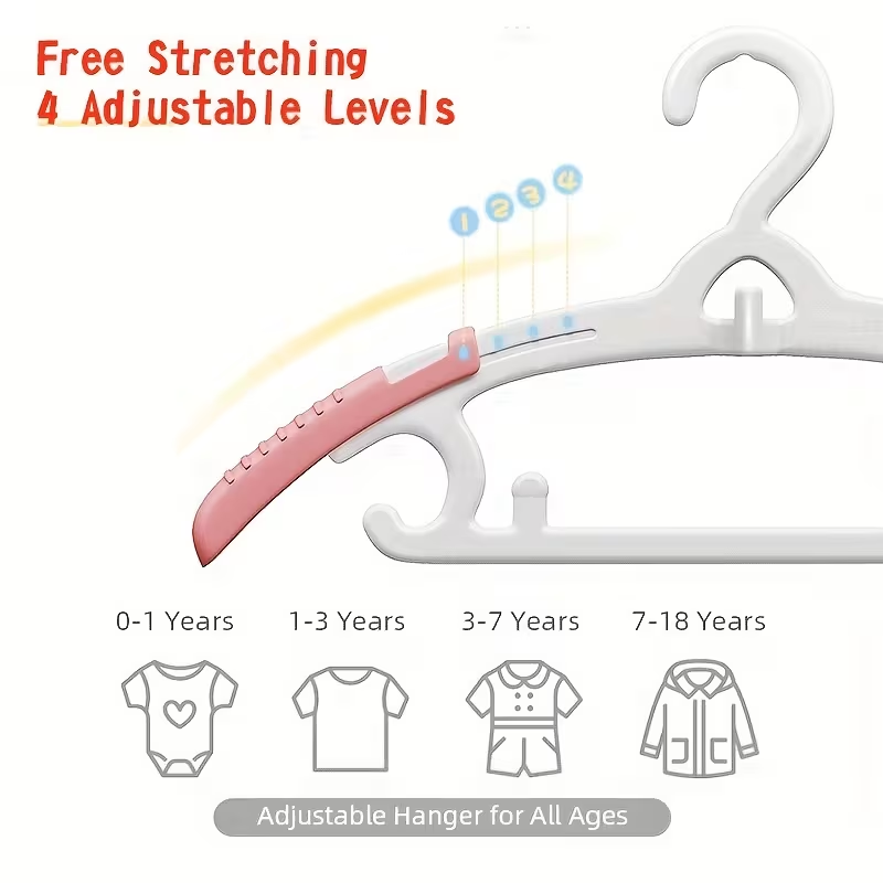7pcs Adjustable Rainbow Baby Hangers – Retractable Width Grows with Your Child from Newborn to Adults, Stackable Space-Saving Hangers for Closet Organization, Durable& Ideal for  Daily Home Use