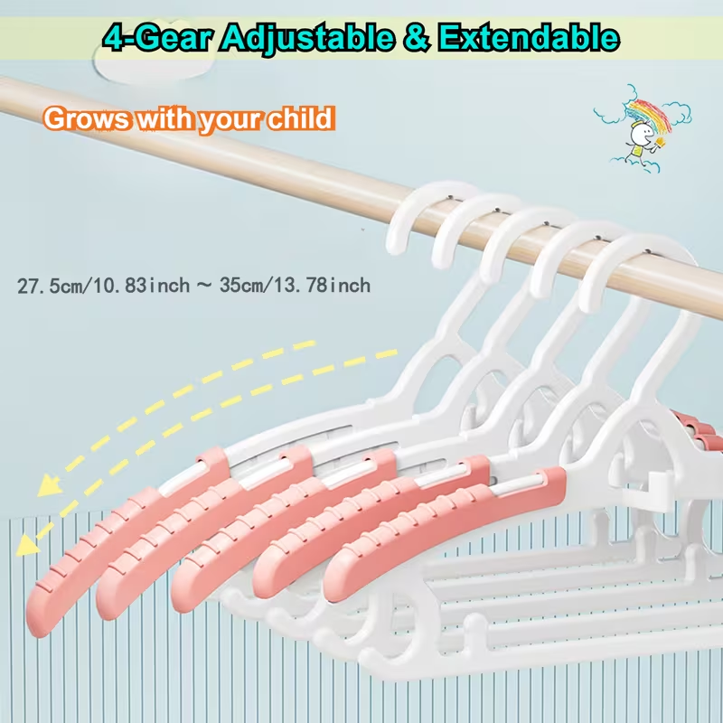 7pcs Adjustable Rainbow Baby Hangers – Retractable Width Grows with Your Child from Newborn to Adults, Stackable Space-Saving Hangers for Closet Organization, Durable& Ideal for  Daily Home Use