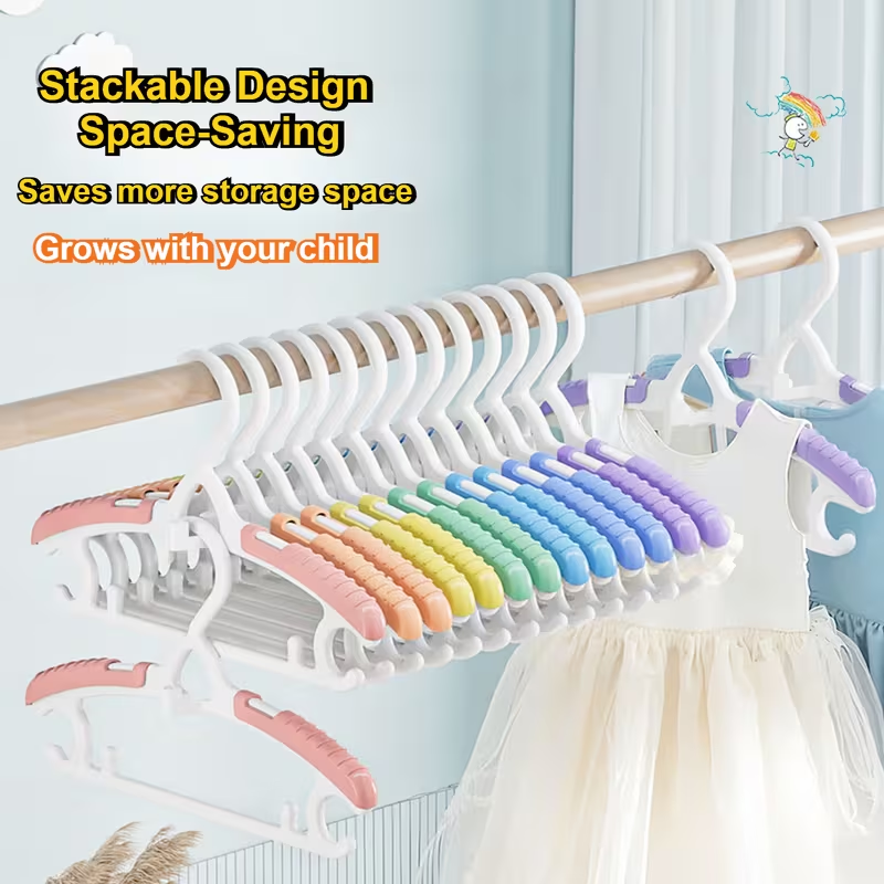 7pcs Adjustable Rainbow Baby Hangers – Retractable Width Grows with Your Child from Newborn to Adults, Stackable Space-Saving Hangers for Closet Organization, Durable& Ideal for  Daily Home Use