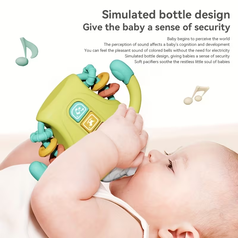 3-in-1 Musical Baby Bottle Rattle & Teething Toy – Early Learning with Music & Lights, Safe to Chew Soothes Gums, Built-in Rattle Sounds, Sensory Development for Infants 0-12 Months, Perfect Gift