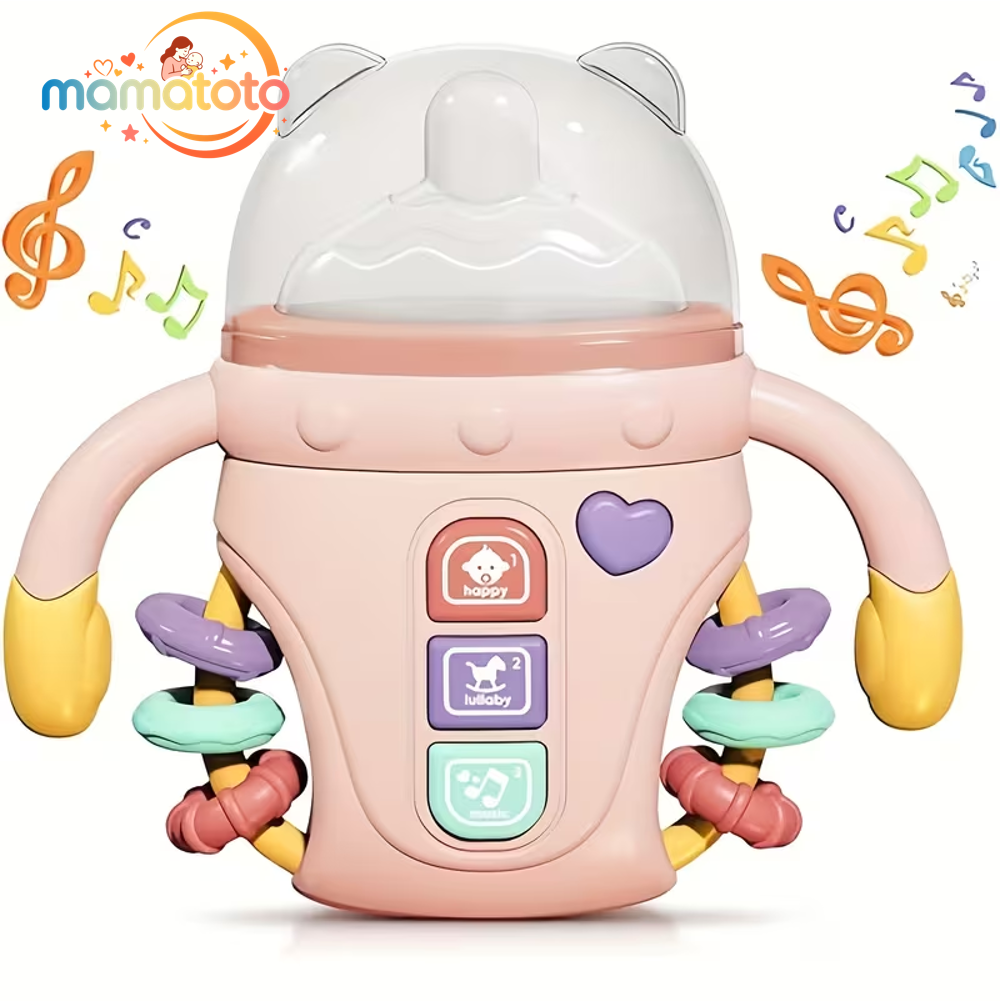 3-in-1 Musical Baby Bottle Rattle & Teething Toy – Early Learning with Music & Lights, Safe to Chew Soothes Gums, Built-in Rattle Sounds, Sensory Development for Infants 0-12 Months, Perfect Gift